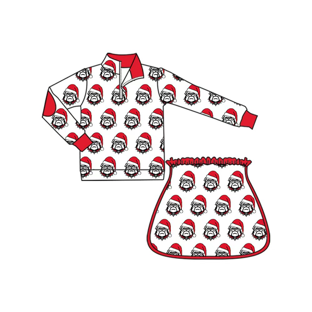 Preorder (moq 5)Baby Girls Bulldogs Team Christmas Zip Pullovers Top Skort Shorts Clothes Sets
