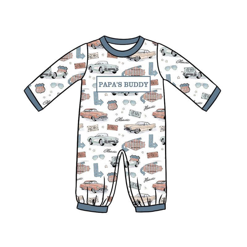 Preorder (moq 5)Baby Boys Long Sleeves PAPA'S BUDDY Cars Rompers