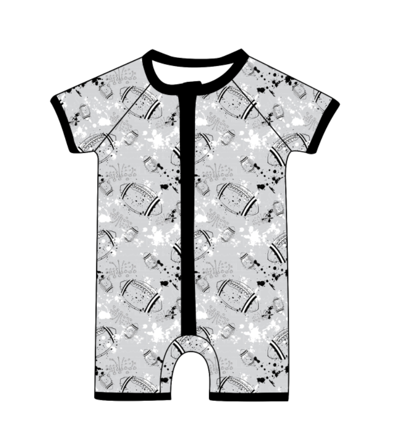 Preorder (moq 5)Baby Boys Short Sleeve Tie-dye Footballs Print Team Zip Rompers