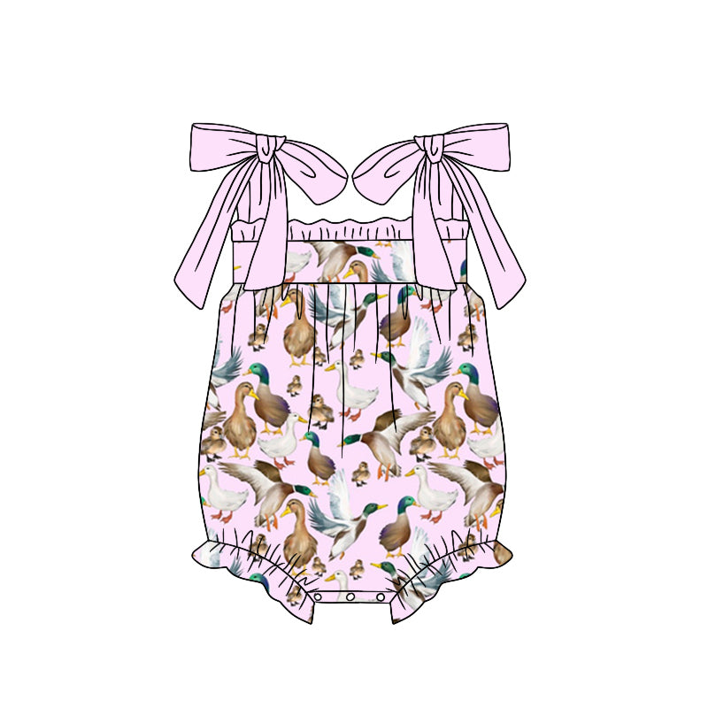 Preorder(moq 5)Baby Infant Girls Pink Ducks Hunting Straps Rompers