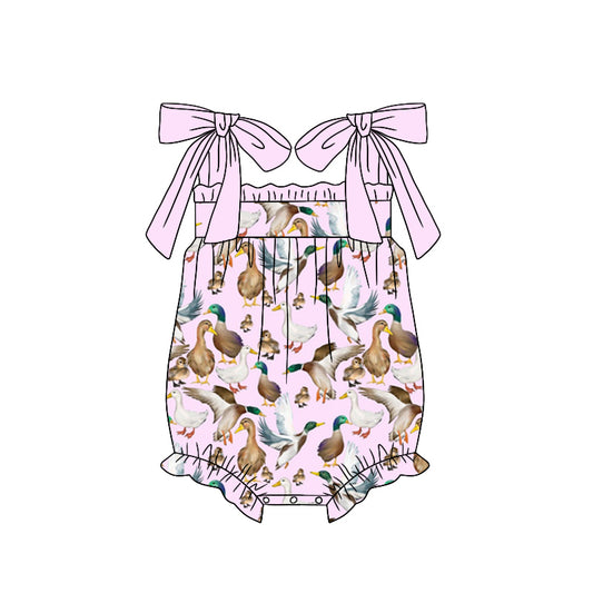 Preorder(moq 5)Baby Infant Girls Pink Ducks Hunting Straps Rompers