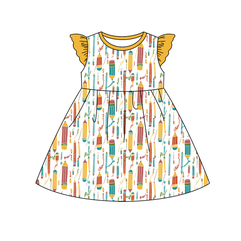 Preorder (moq 5)Baby Girls Back To School Pencils Knee Length Dresses