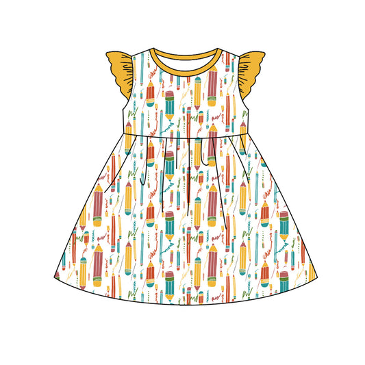 Preorder (moq 5)Baby Girls Back To School Pencils Knee Length Dresses