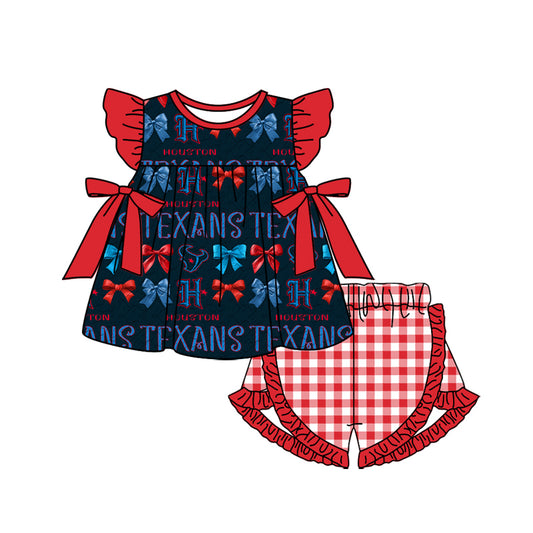 Baby Girls Texans Team Navy Bows Strap Top Ruffle Shorts Clothes Sets preorder(MOQ 5)