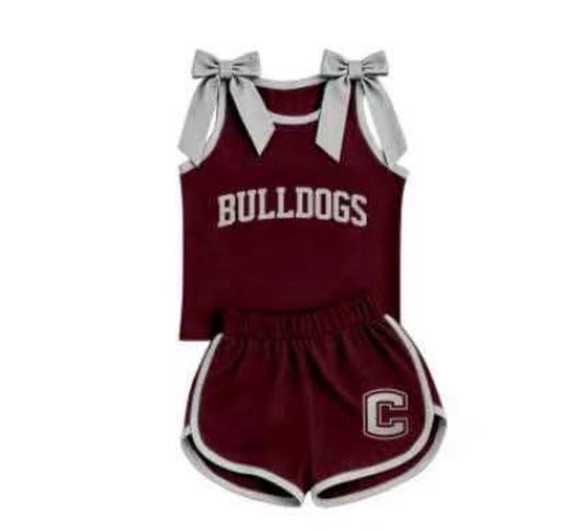 Preorder (moq 5)Baby Girls Yoga Bulldogs Bows Sleeveless Top Shorts Team Clothes Sets