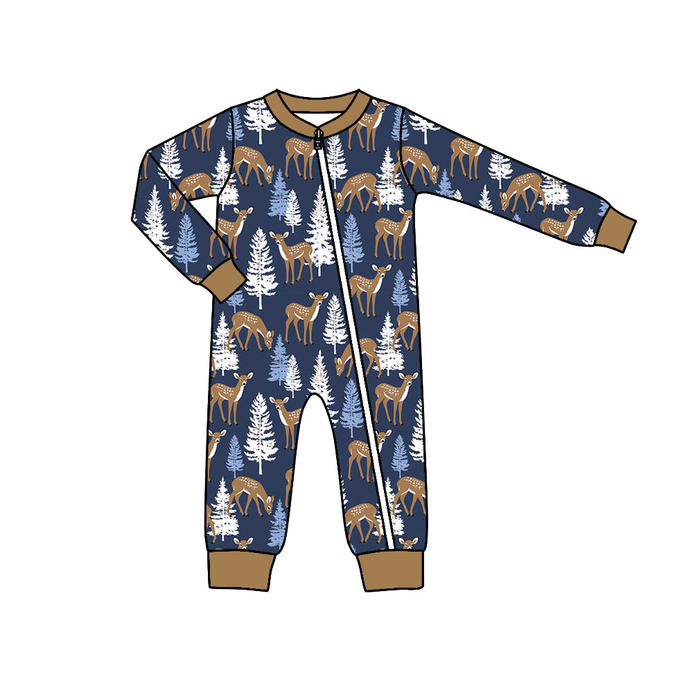 Baby Boys Christmas Tree Deer Zip Long Sleeve Rompers preorder(moq 5)