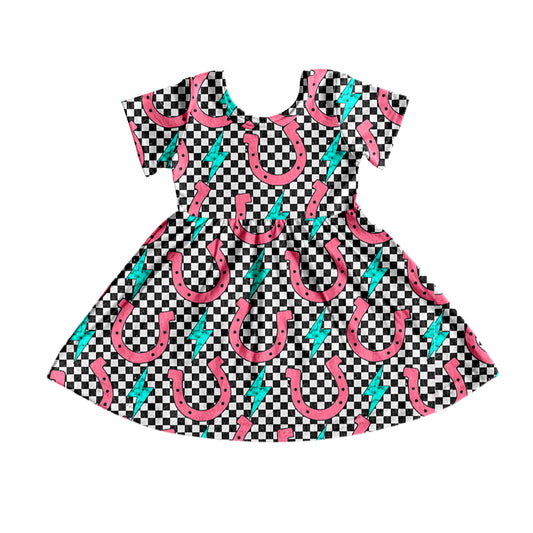 Baby Girls Western Howdy Checkered Knee Length Dresses Preorder(moq 5)