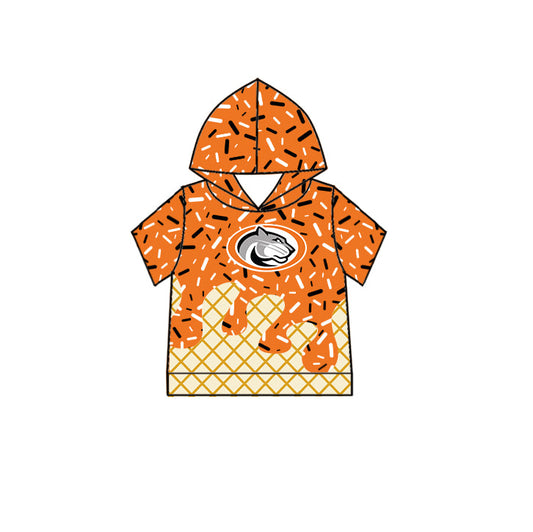 Preorder (moq 5)Baby Boys Orange Drip Sprinkles Panthers Team Short Sleeves Hoodies Top