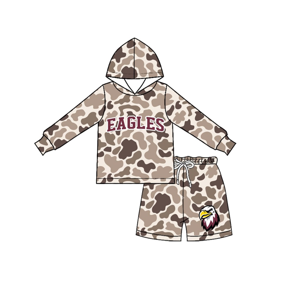 Preorder (moq 5) Baby Boys Khaki Camo Eagles Hoodies Shorts Team Clothes Sets