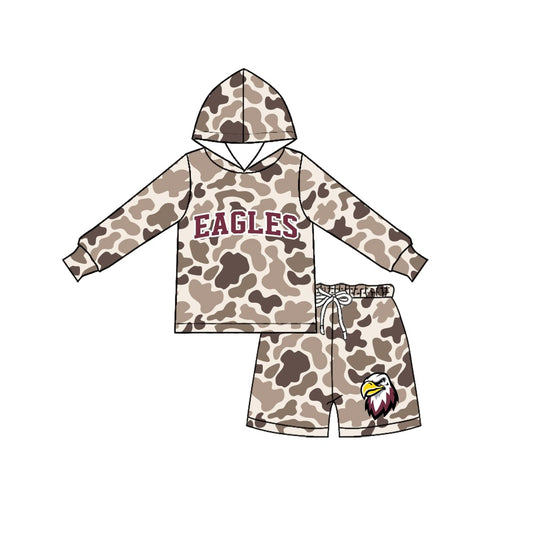Preorder (moq 5) Baby Boys Khaki Camo Eagles Hoodies Shorts Team Clothes Sets