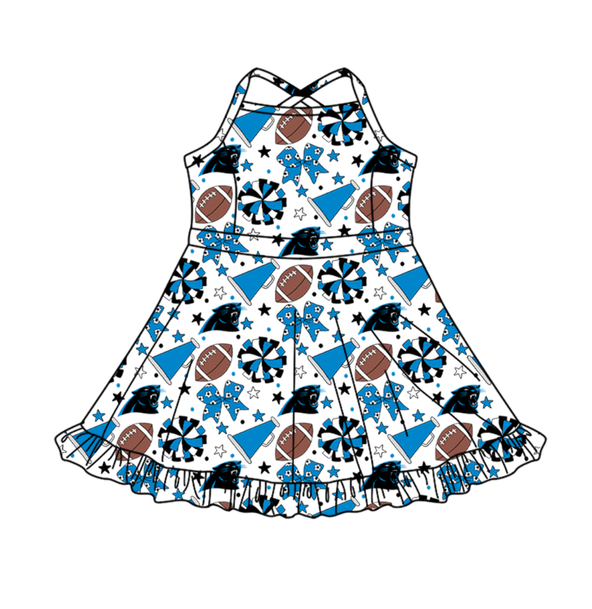 Preorder (moq 5)Baby Girls Strap Bows Stars Footballs Team Shorts Ruffle Knee Length Dress