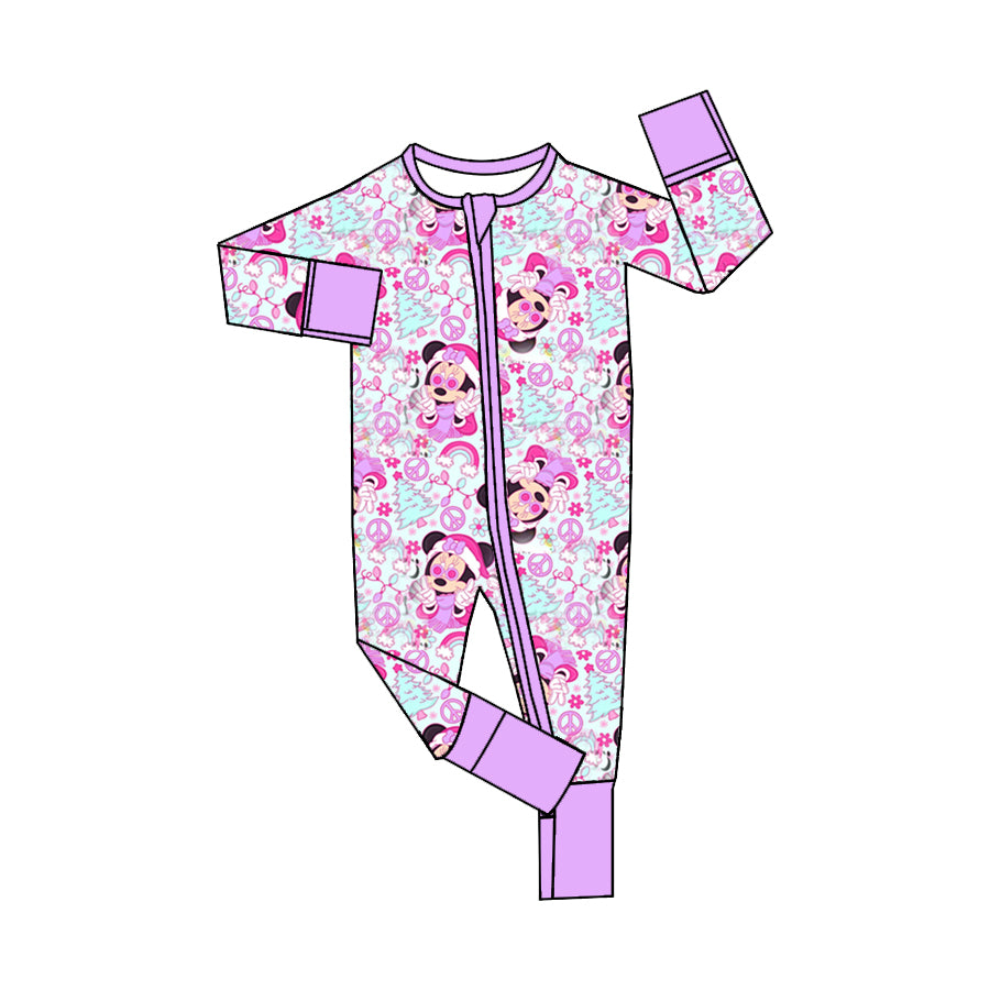 Baby Girls Christmas Mouse Lavender Tree Zip Long Sleeve Rompers preorder(moq 5)