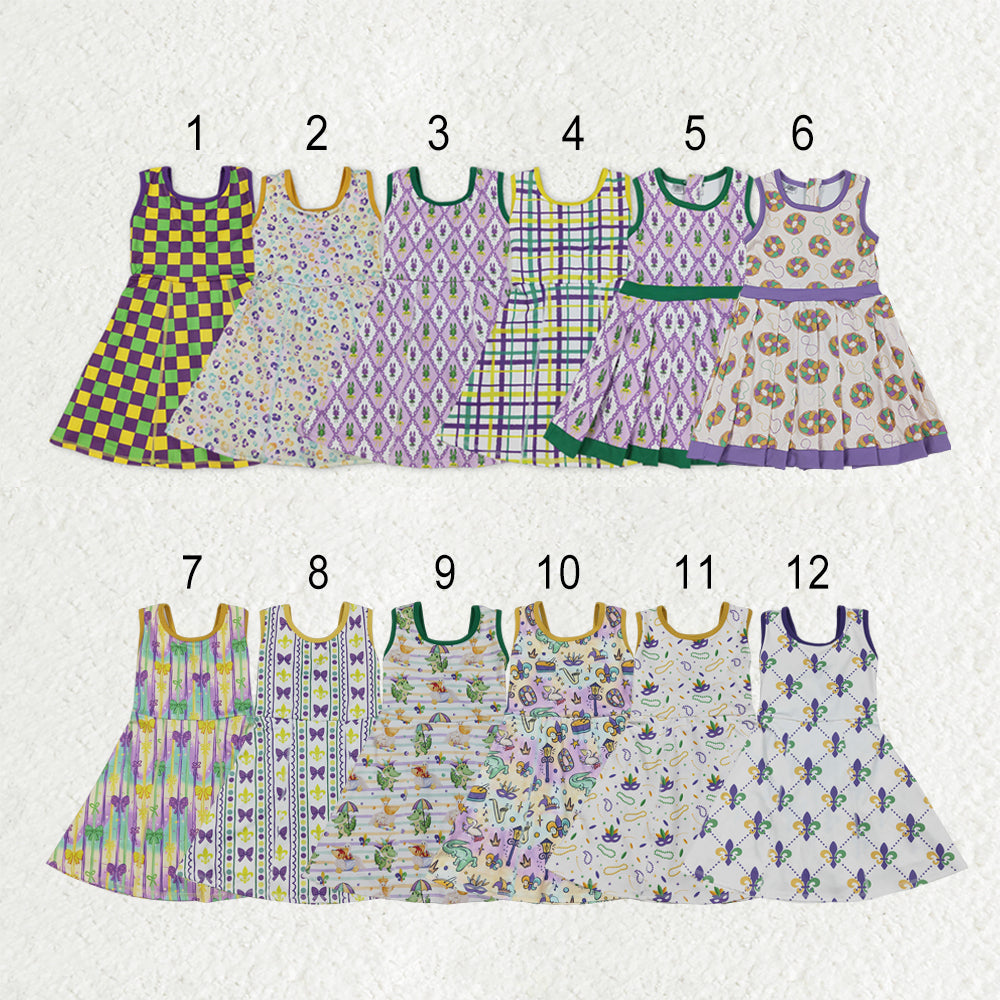 Sibling Baby Girls Sleeveless Mardigras Yoga Active Shorts Knee Length Dresses