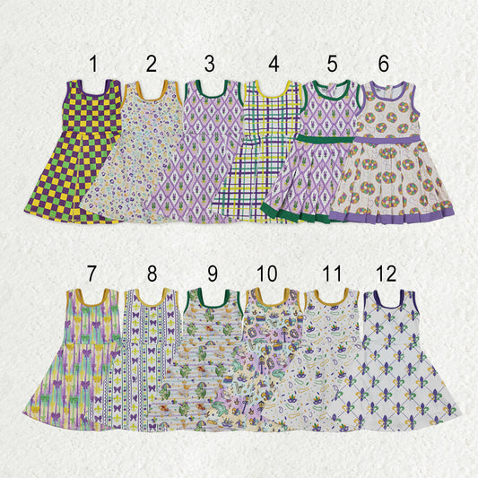 Sibling Baby Girls Sleeveless Mardigras Yoga Active Shorts Knee Length Dresses