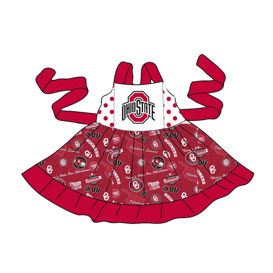 Baby Girls Twirl Ohio State Belt Team Knee Length Dresses Preorder(moq 5)