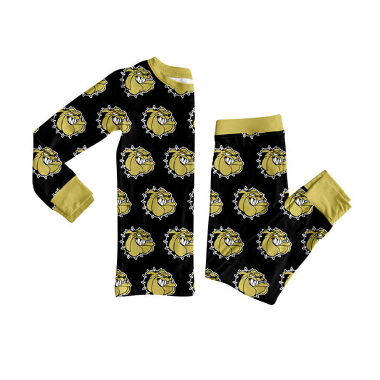 Preorder (moq 5)Baby Girls Black Colors Dog Team Leopard Plaid Top Pants Pajamas Sets