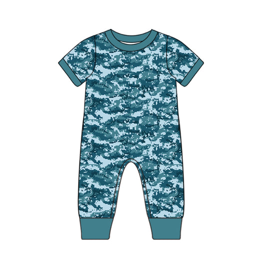 Baby Infant Toddler Boys Blue Camo Short Sleeve Rompers preorder(moq 5)