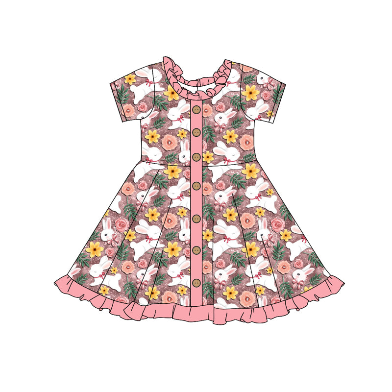 Baby Girls Rabbits Ruffle Buttons Knee Length Dresses preorder(MOQ 5)