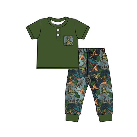 Baby Boys Green Pocket Top Dinosaurs Pants Clothes Sets preorder(MOQ 5)