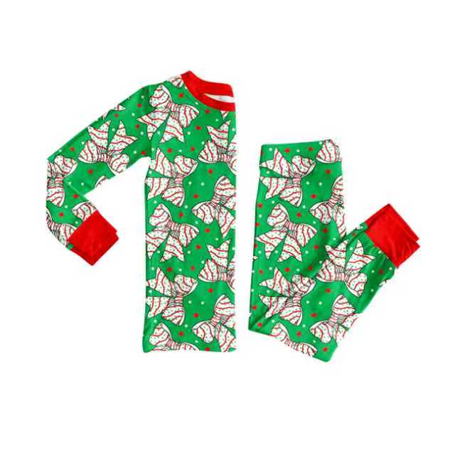 Preorder (moq 5)Baby Girls Trees Bows Stars Christmas Long Sleeves Pajamas Sets