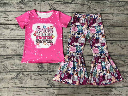 Baby Girls Country Music Singer Hearts Shirts Bell Pants Outfits Clothes Sets