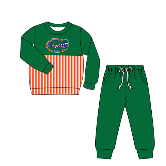 Preorder(moq 5)Baby Boys Crocodiles Stripe Top Pockets Jogger Pants Team Clothes Sets