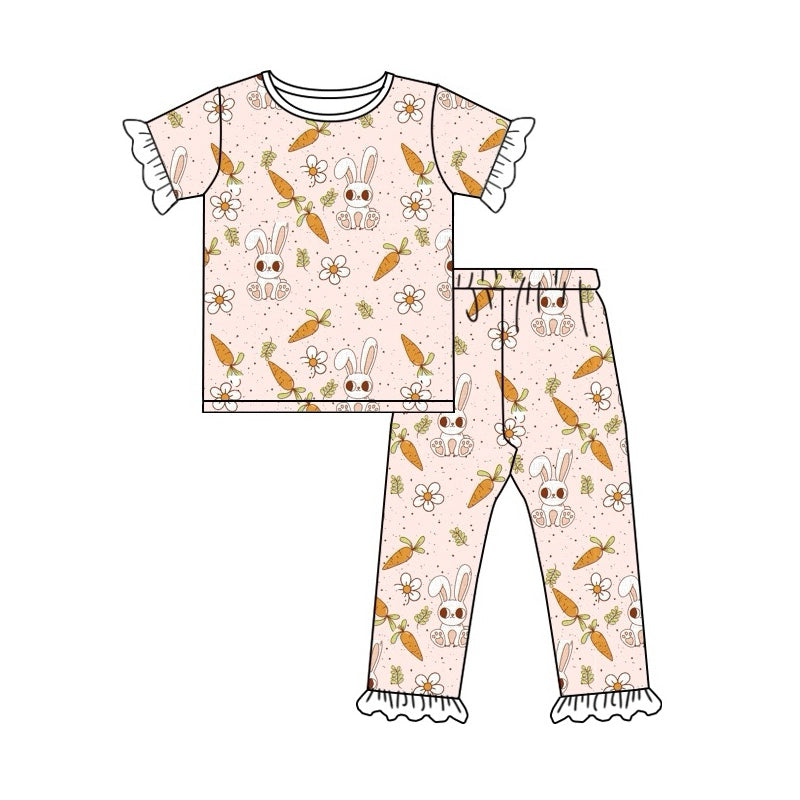 Baby Girls Easter White Rabbit Top Pink Pants Pajamas Sets preorder(MOQ 5)