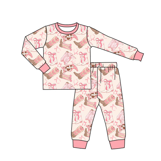 Baby Girls Pink Boots Western Top Pants Pajamas Clothes Sets preorder(MOQ 5)