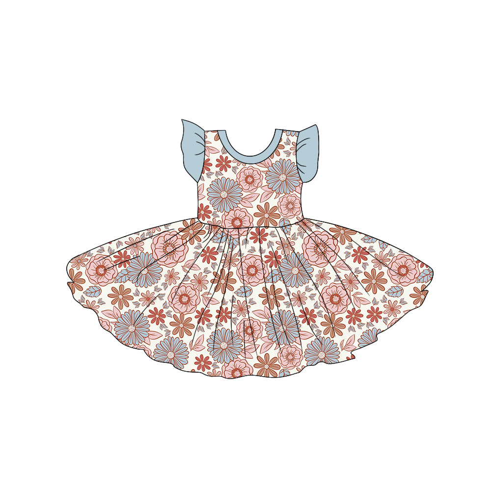 Baby Girls Pink Blue Flowers Flutter Sleeve Dresses preorder (moq 5)