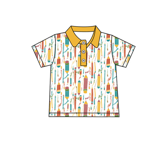 Preorder (moq 5)Baby Boys Back To School Pencils Short Sleeve Pullovers Tee Shirts Tops