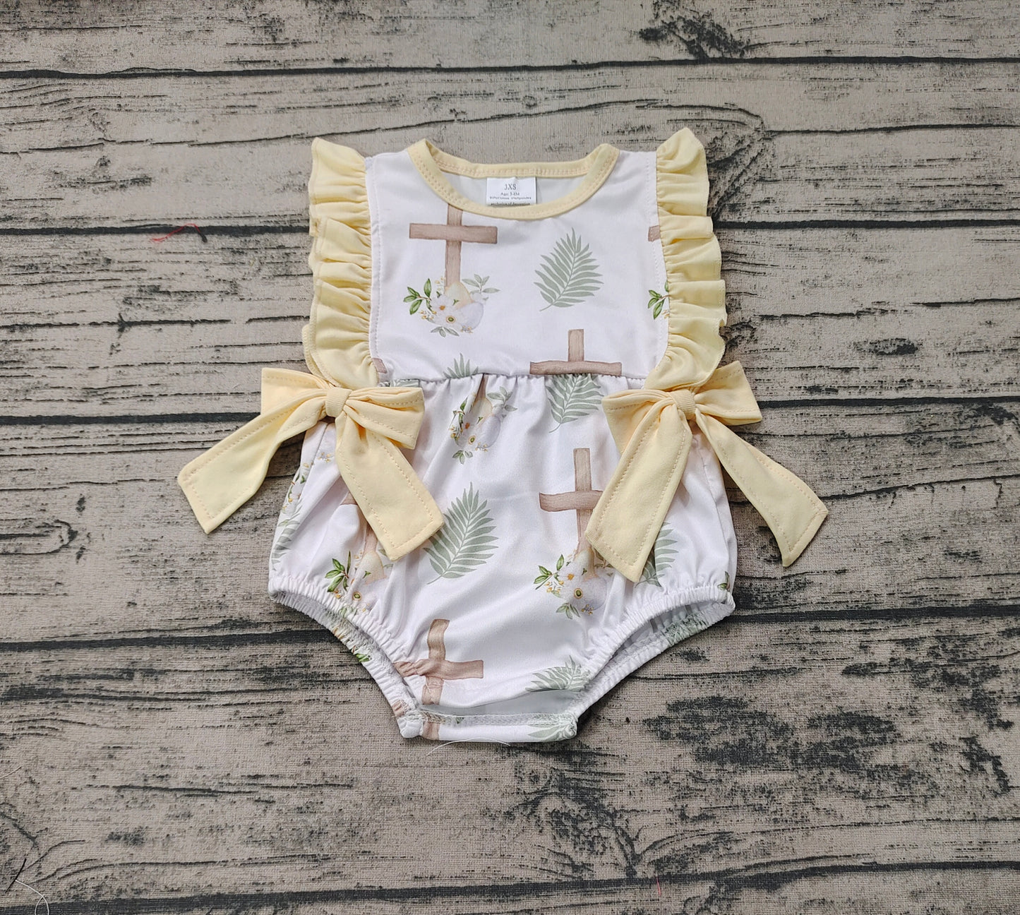 Baby Infant Girls Easter Cross Sleeveless Bow Rompers