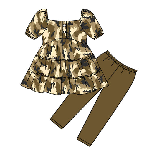 Baby Girls Brown Camo Tunic Top Legging Clothes Sets Preorder(moq 5)