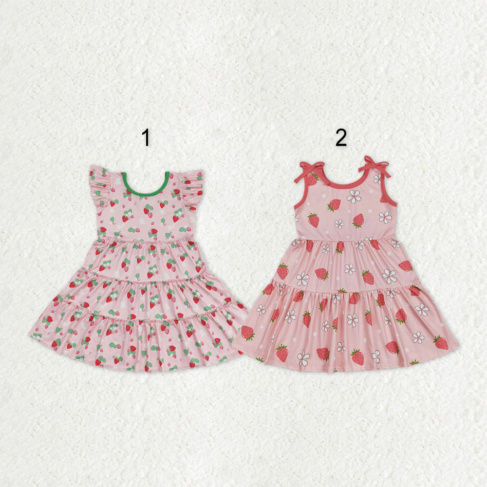 Sibling Baby Girls Flowers Strawberry Patchwork Knee Length Dresses