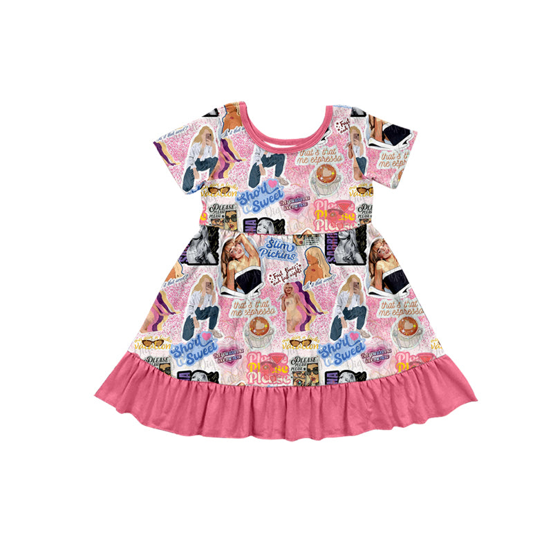 Preorder (moq 5)Baby Girls Pink Singer Butterfly Knee Length Dresses