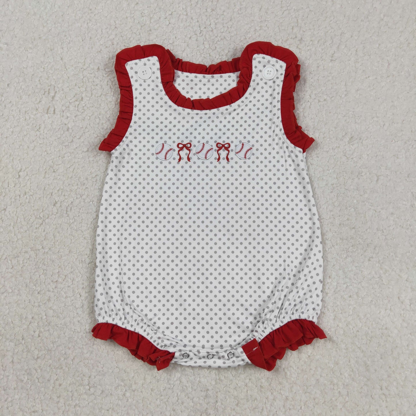 Embroidery Bows Baseballs Baby Girls Polka Dots Team Ruffle Rompers