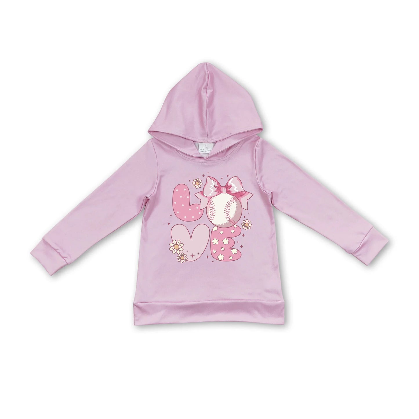 Preorder (moq 5)Baby Girls Pink Hooded Baseball Love Bow Pullovers Tops