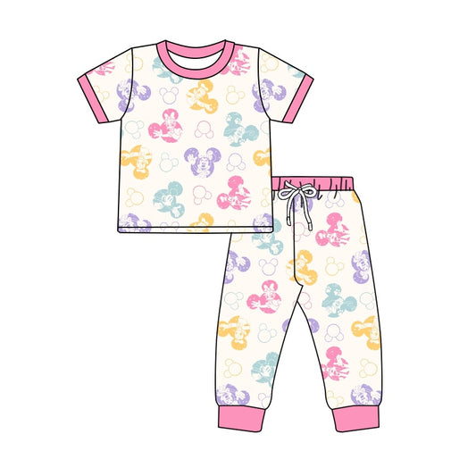 Baby Girls Pink Cartoon Mouse Shirt Pants Pajamas Clothes Sets order preorder (moq 5)