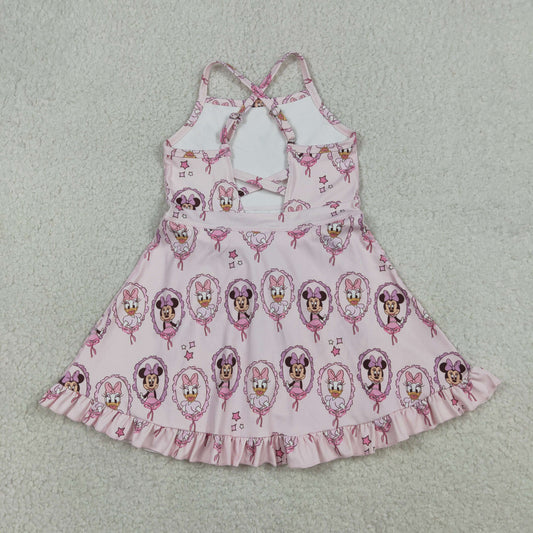 Baby Girls Strap Cartoon Mouse Ducks Yoga Active Knee Length Dresses