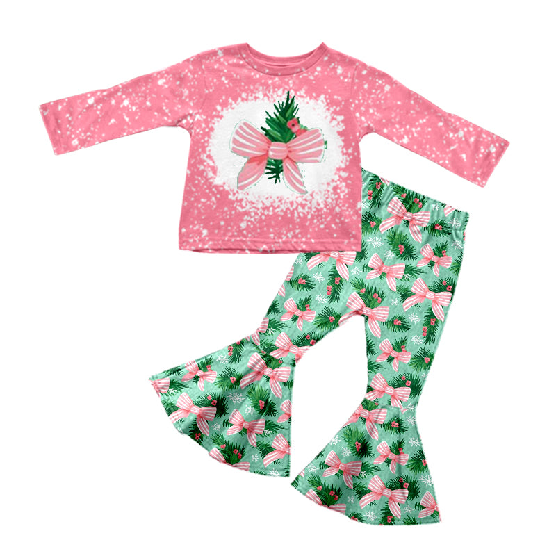 Baby Girls Christmas Tree Bow Shirt Bell Pants Clothes Sets Preorder(moq 5)