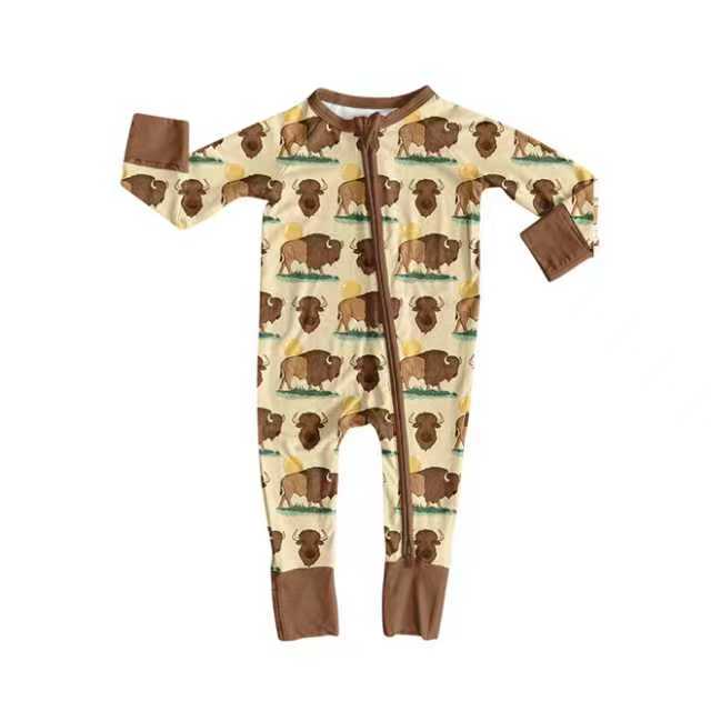 Preorder(moq 5)Baby Boys Bulls Western Footie Rompers