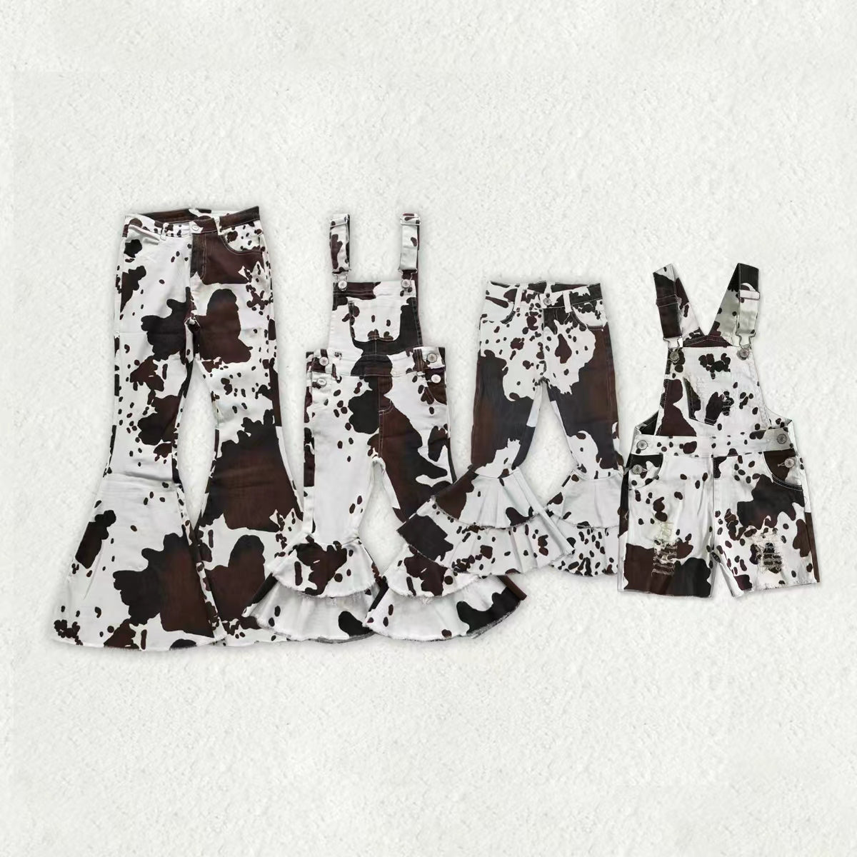 Sibling Mommy and Me Adult Baby Girls Western Cow Print Denim Jeans