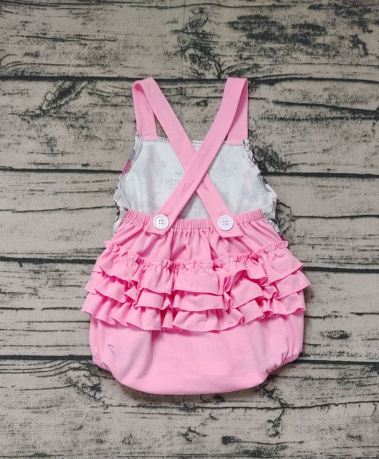 Baby Girls Pink Farm Ruffle Straps Rompers