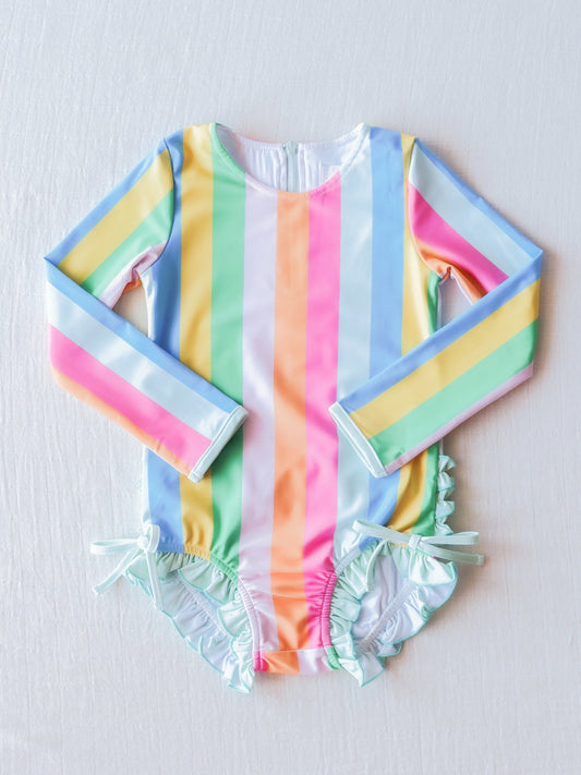 Baby Girls Colorful Stripes One Piece Swimsuits Preorder (moq 5)