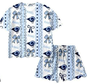 Preorder (moq 5)Baby Girls Rams Bows Stripe Top Short Team Scallop Clothes Sets