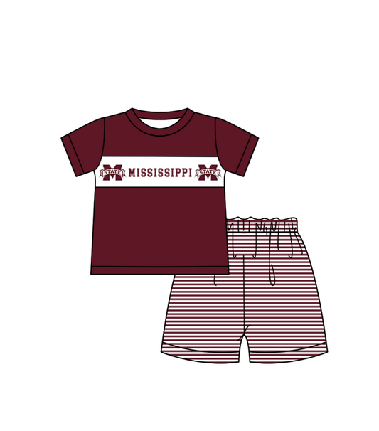 Preorder (moq 5)Baby Boys Red Short Sleeve Mississippi Stripe Shorts Team Clothes Sets