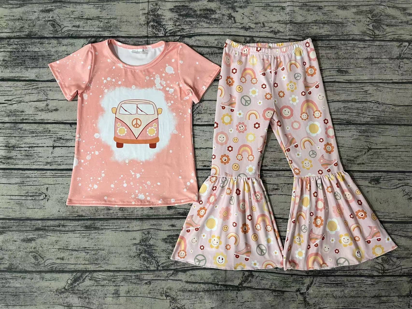 Baby Girls Peace Van Shirts Flowers Bell Pants Clothes Sets