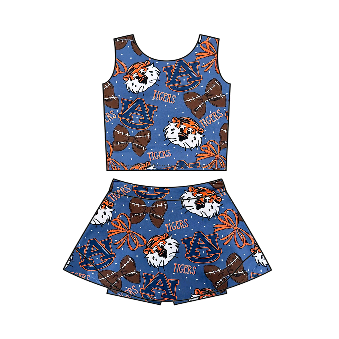 Preorder (moq 5)Baby Girls Sleeveless Bows Tigers Top Skirts Shorts Team Clothes Sets