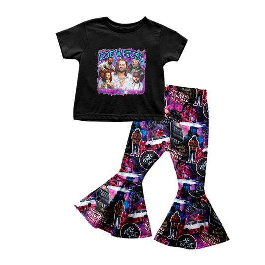 Baby Girls Singer Black Tee Top Bell Pants Clothes Sets preorder(MOQ 5)