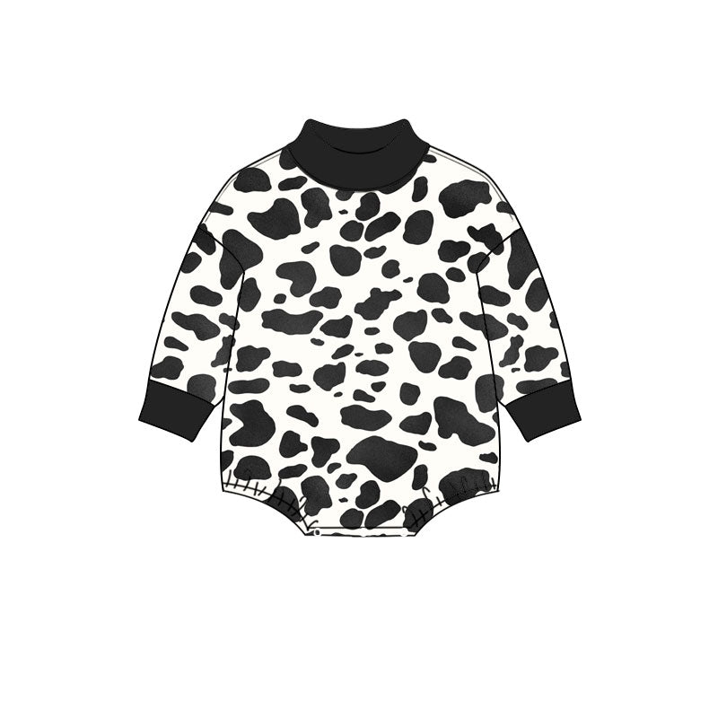 Preorder moq 5 Baby Boys Long Sleeve Cow Print Mock Neck Rompers