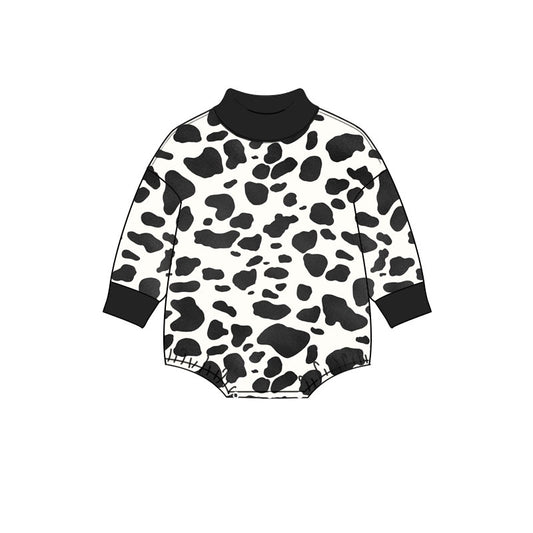 Preorder moq 5 Baby Boys Long Sleeve Cow Print Mock Neck Rompers